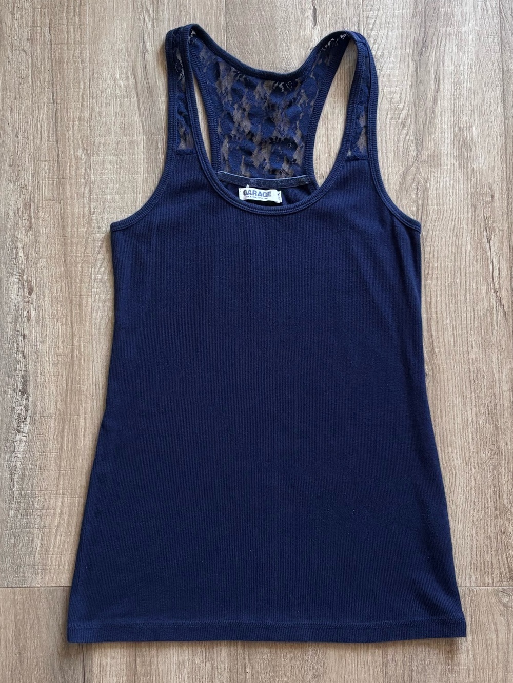 Garage Lace Back Tank Top in Navy